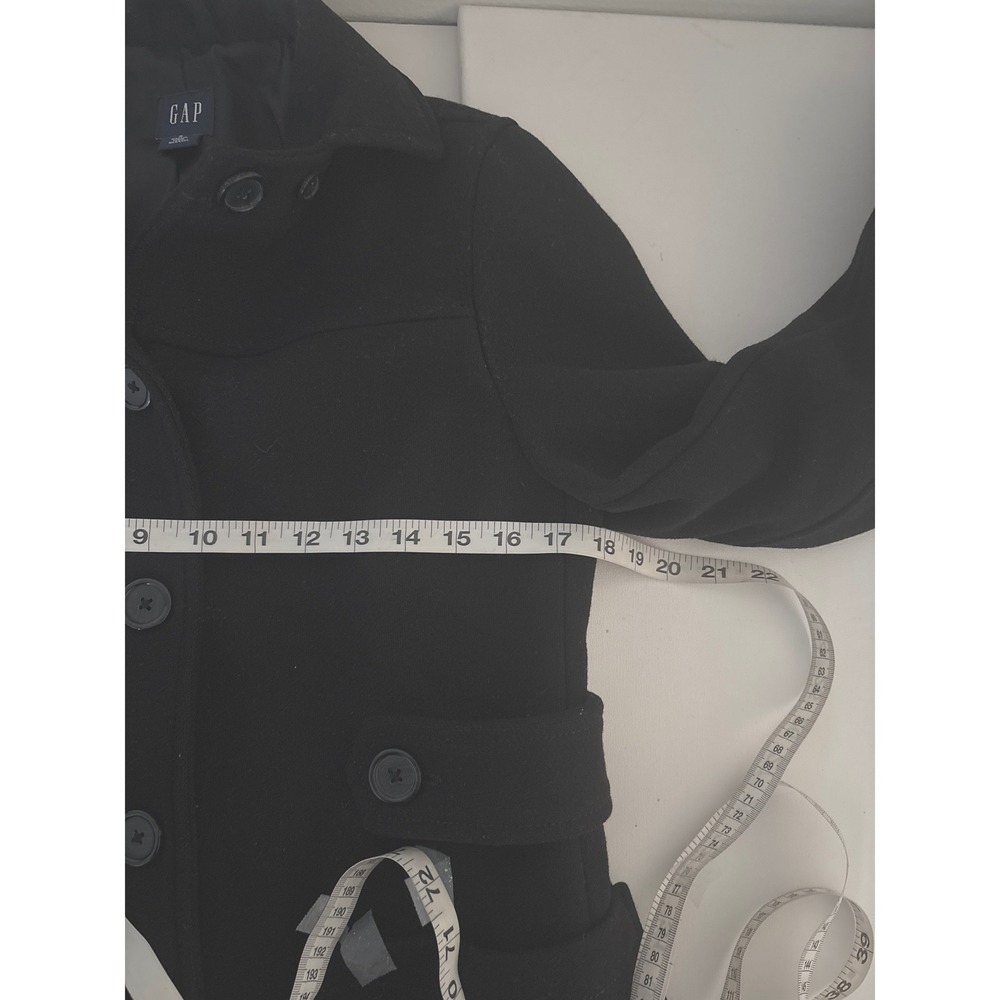 Minimalist Black Wool Blend Coat Size S Button Front Stand Collar Winter Jacket - Picture 7 of 16